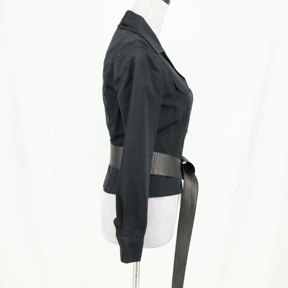 Carmen Marc Valvo Jacket Womens 4 Black Crop Fitted and Leather Belt Size Small - Picture 5 of 16
